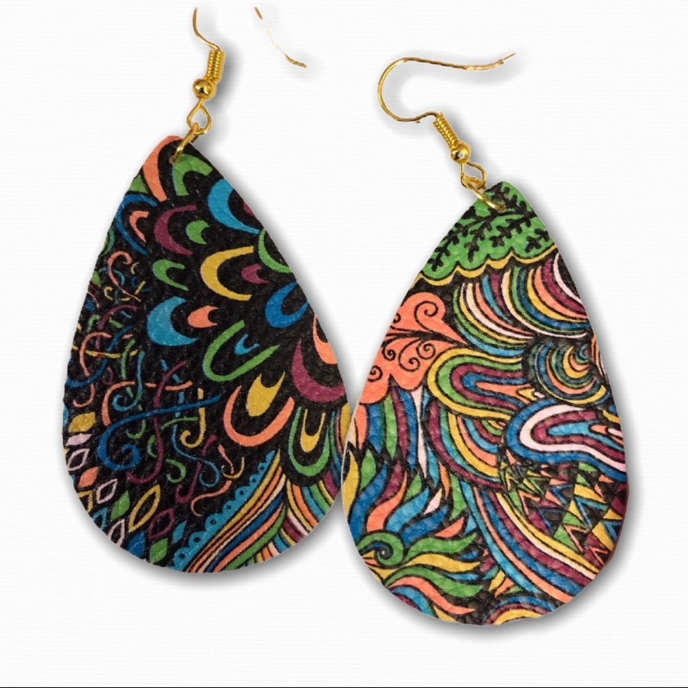 NEW RETRO FAUX LEATHER TEARDROP EARRINGS
